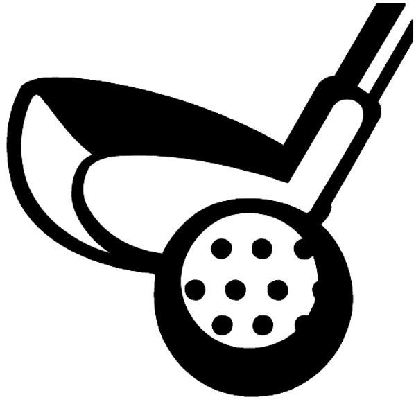 Golf club and ball up close vinyl sticker. Customize on line. Sports 085-1410